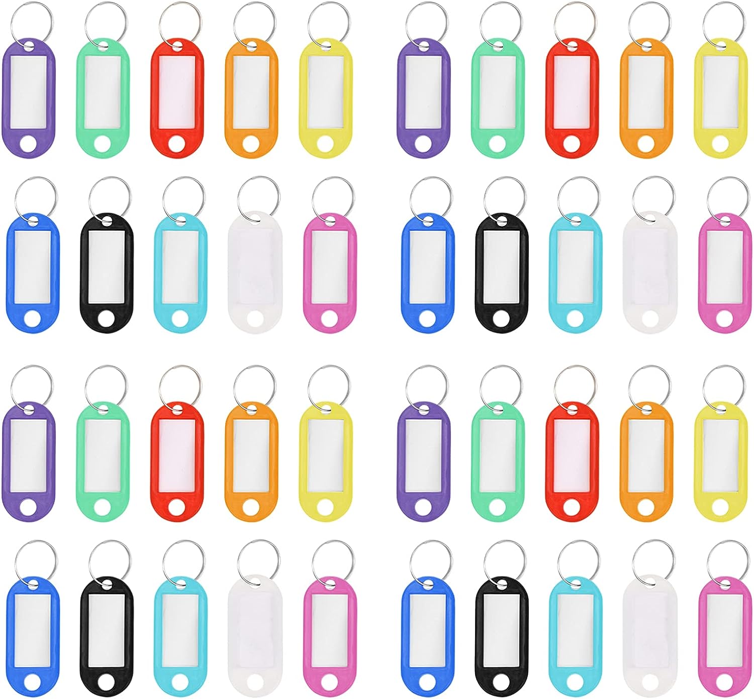 TOSEERY Key Chain Bulk Car Bling Accessories 50pcs Key ID Label Tags Key Labels Plastic Key Chain Tags Hotel Key Tags with Ring for Name Tag